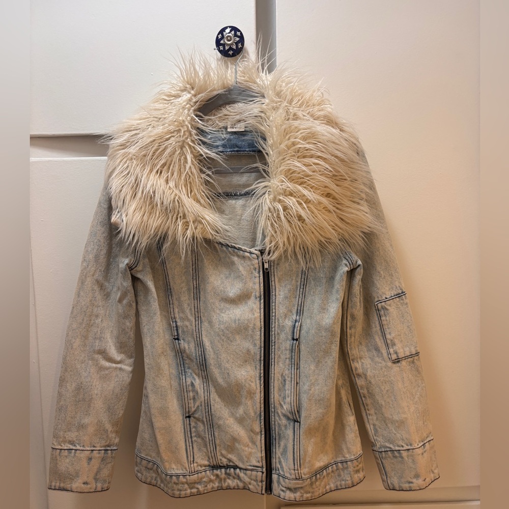 Somedays Lovin Denim Jacket with Cream Faux Fur